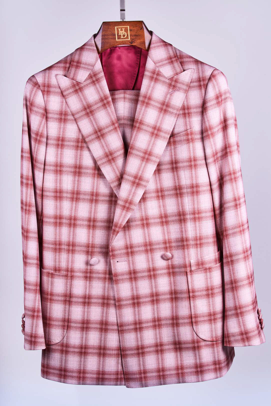Maroon Plaid Two Button DB Wool Suit