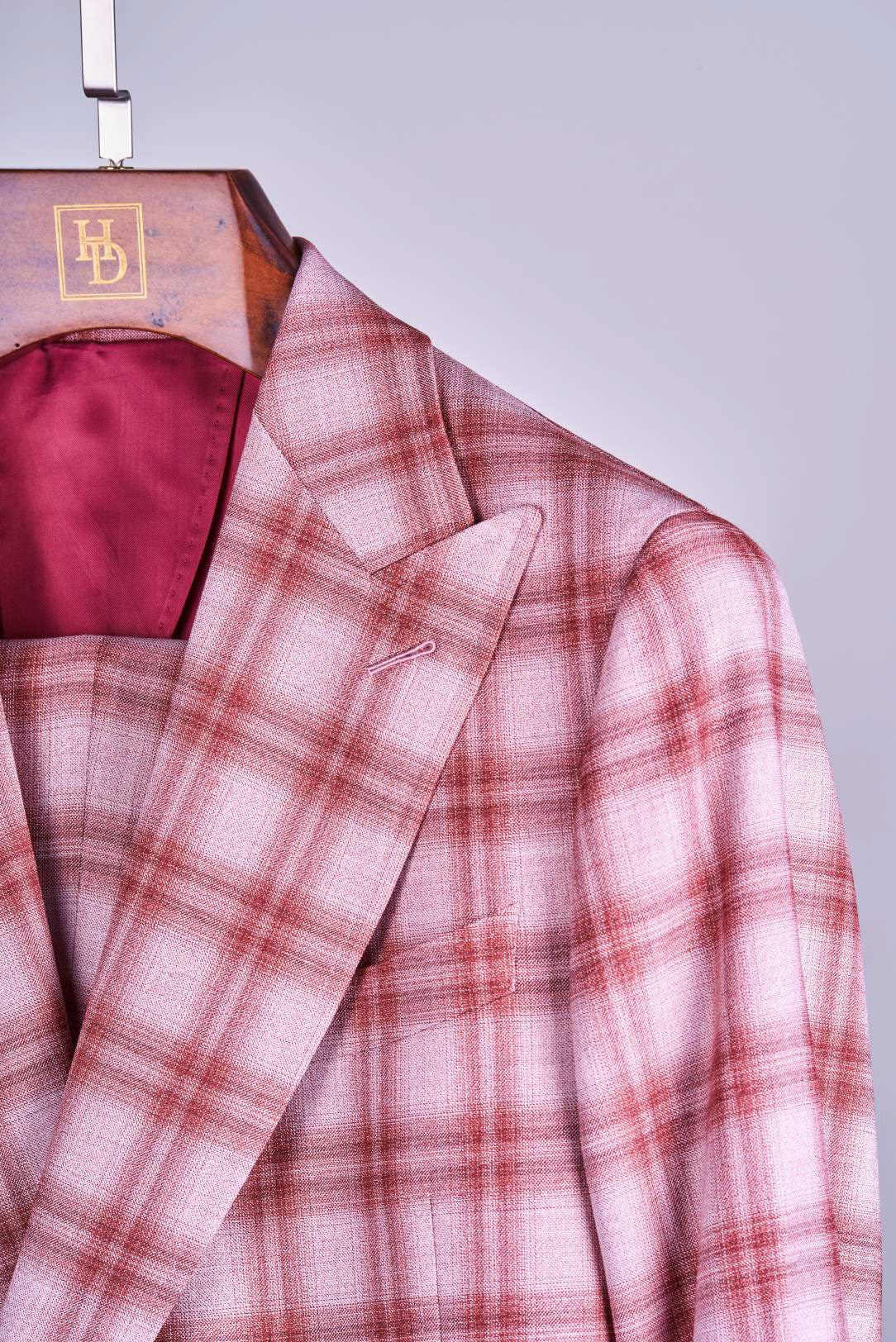 Maroon Plaid Two Button DB Wool Suit