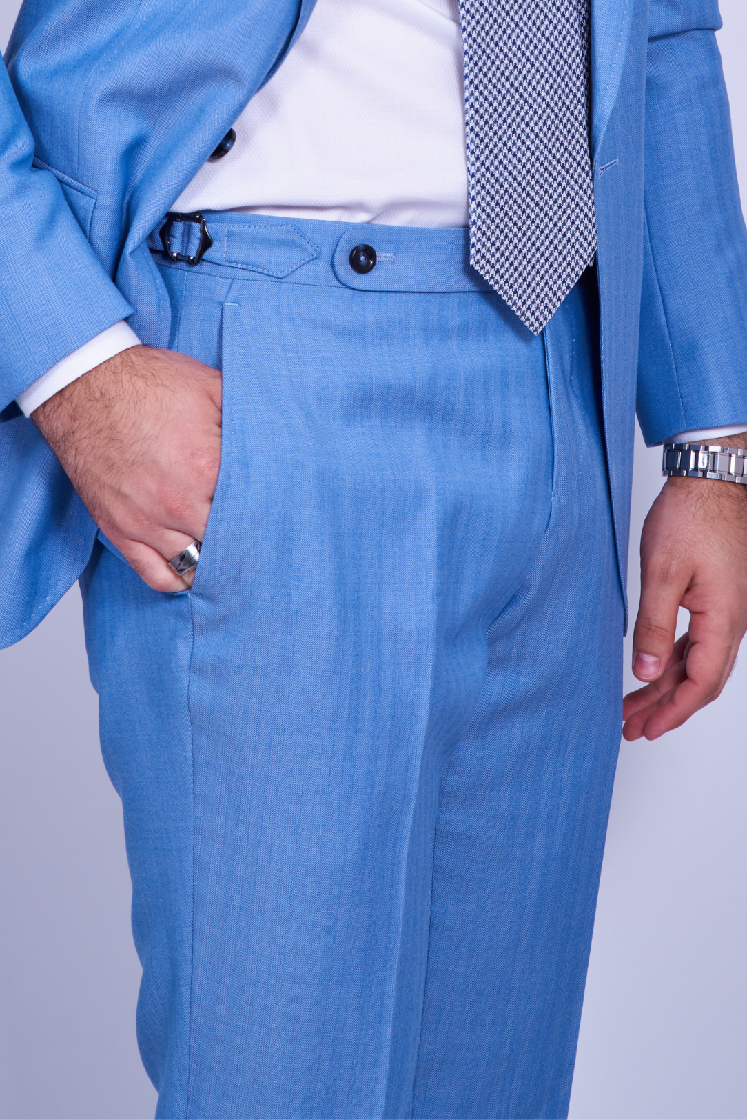 Light Blue Single Breasted Silk/Wool Suit