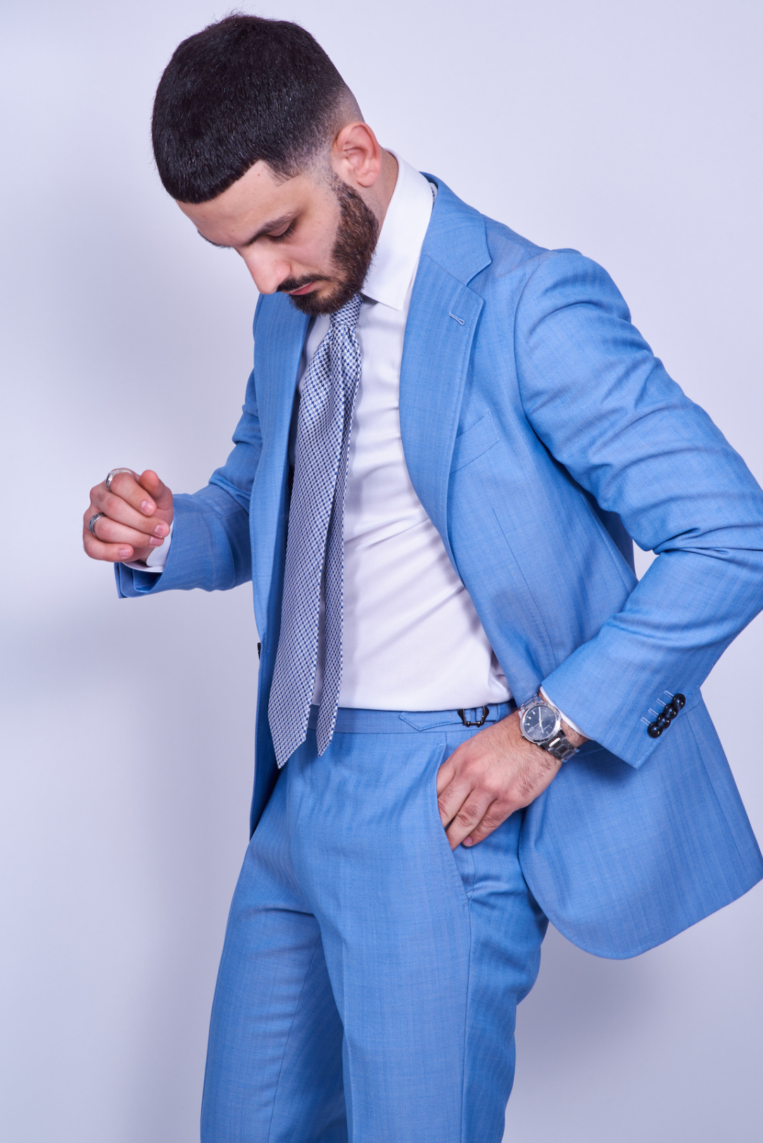 Light Blue Silk/Wool Trousers