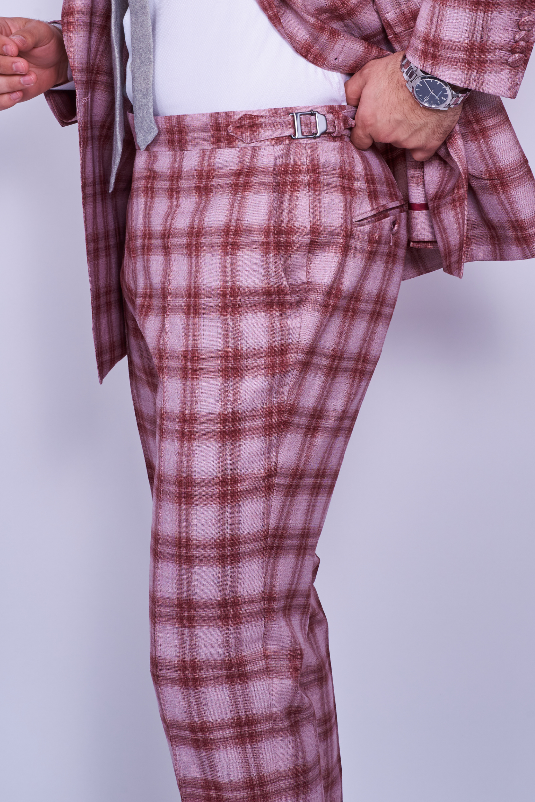 Maroon Plaid Wool Trousers