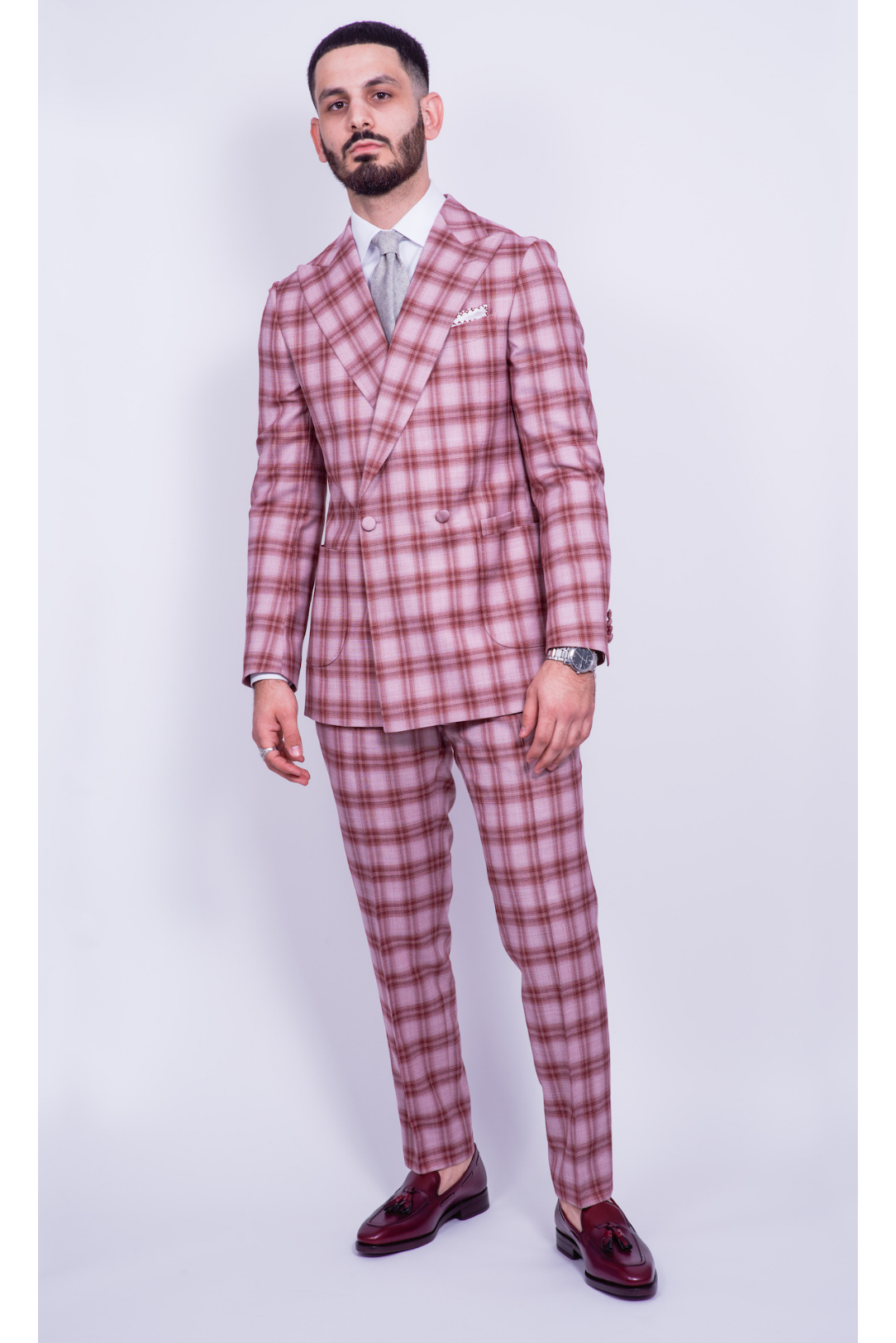 Maroon Plaid Wool Trousers