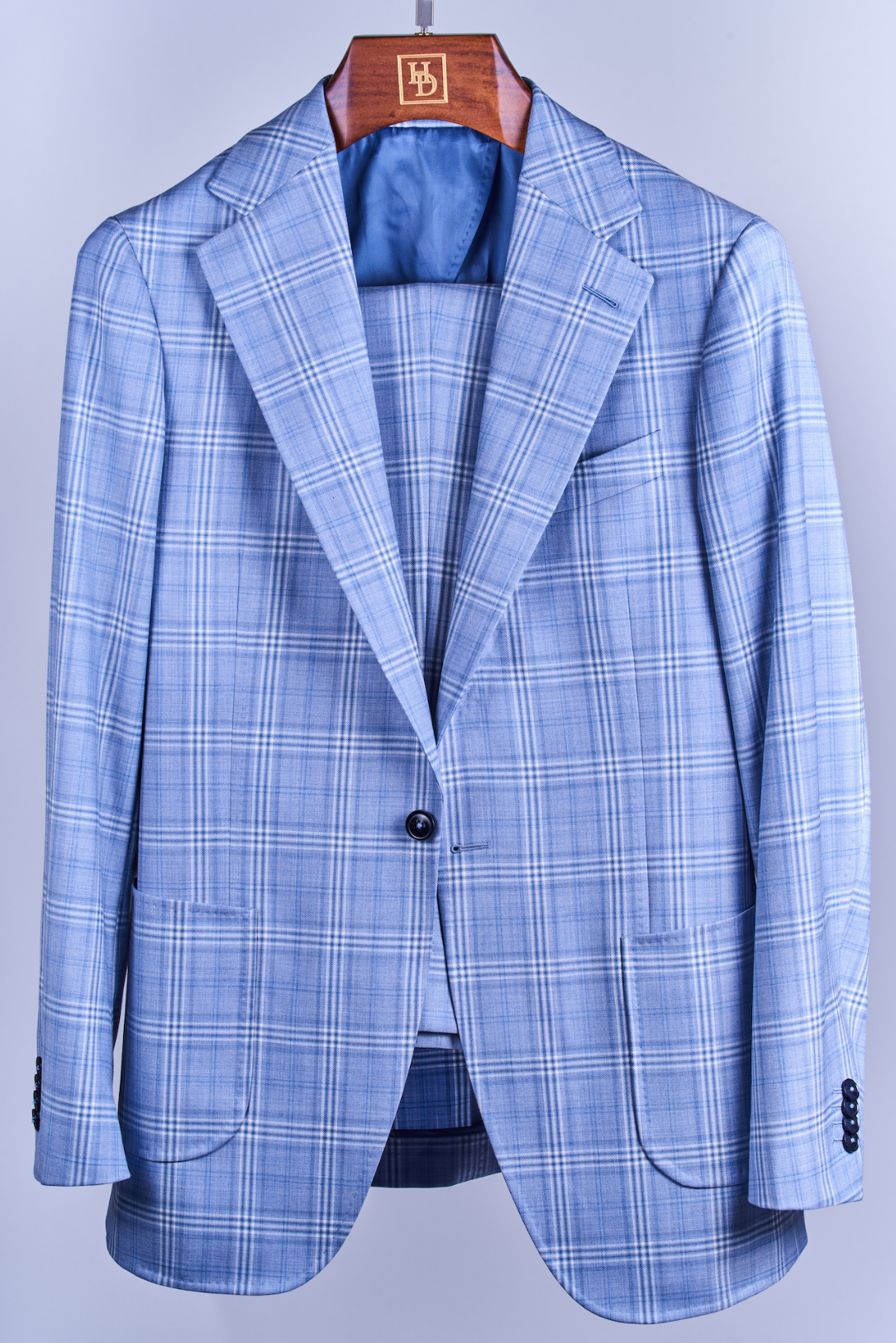 Blue Plaid Single Breasted Wool Suit