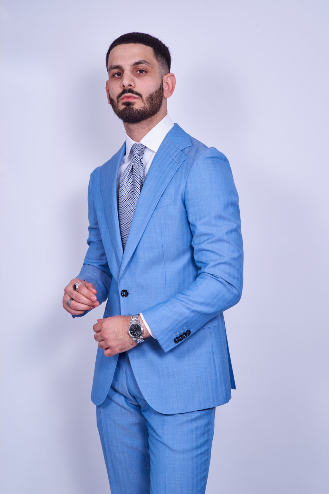 Light Blue Single Breasted Silk/Wool Suit