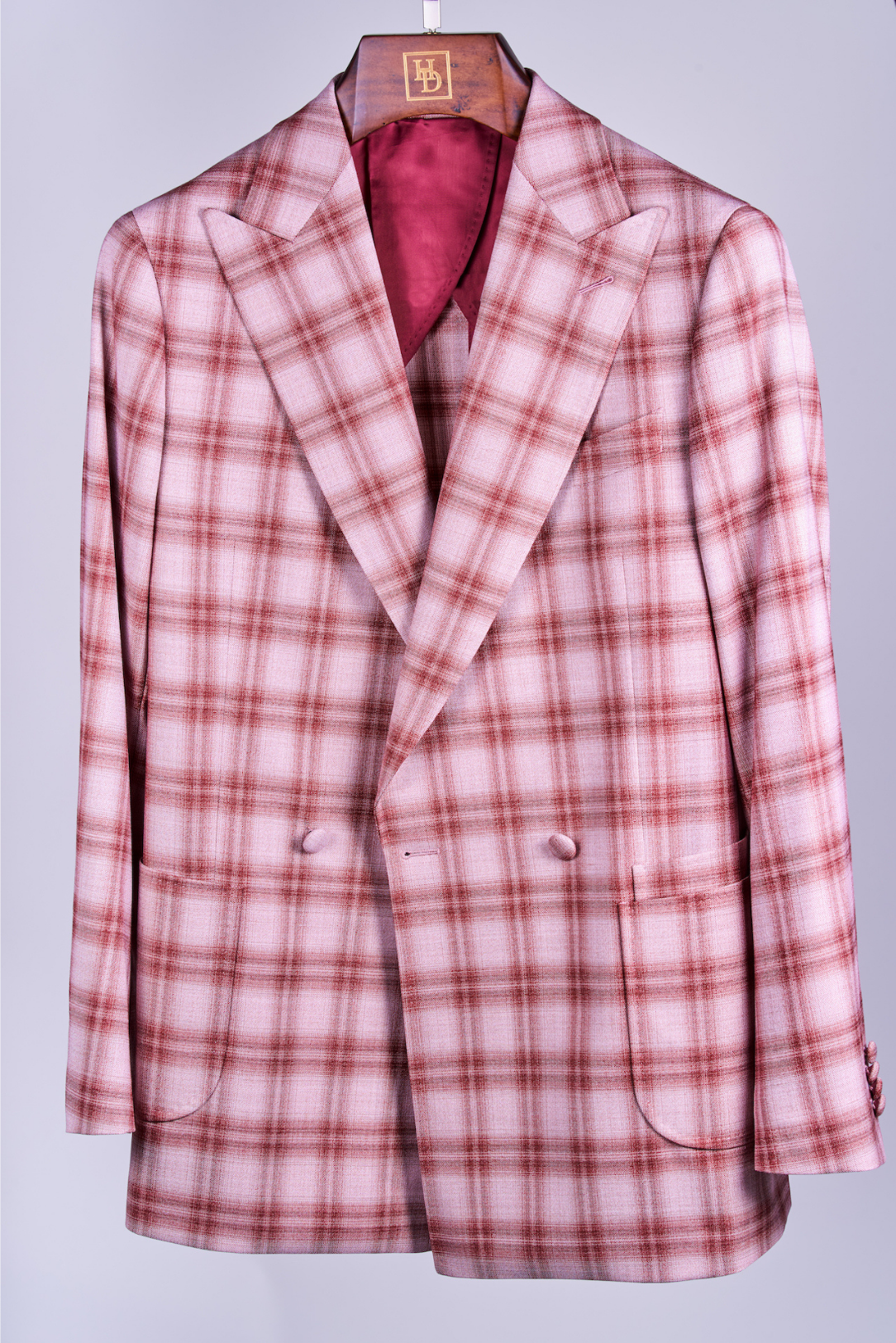 Maroon Plaid Two Button DB Wool Blazer