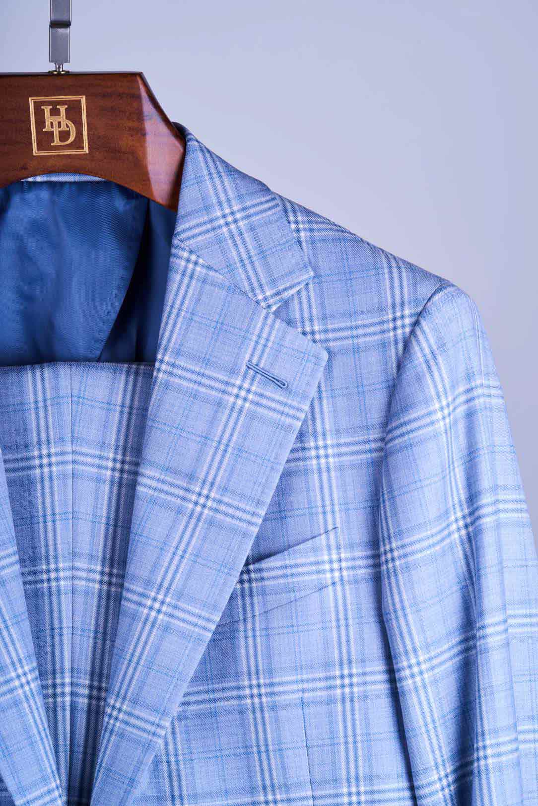Blue Plaid Single Breasted Wool Suit