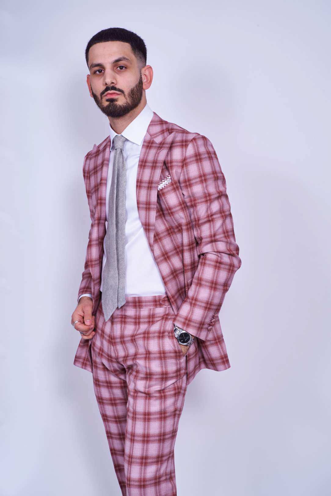 Maroon Plaid Two Button DB Wool Suit