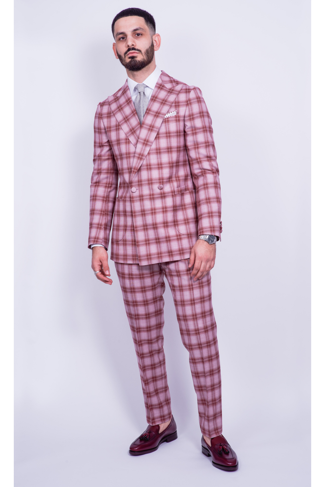Maroon Plaid Two Button DB Wool Suit