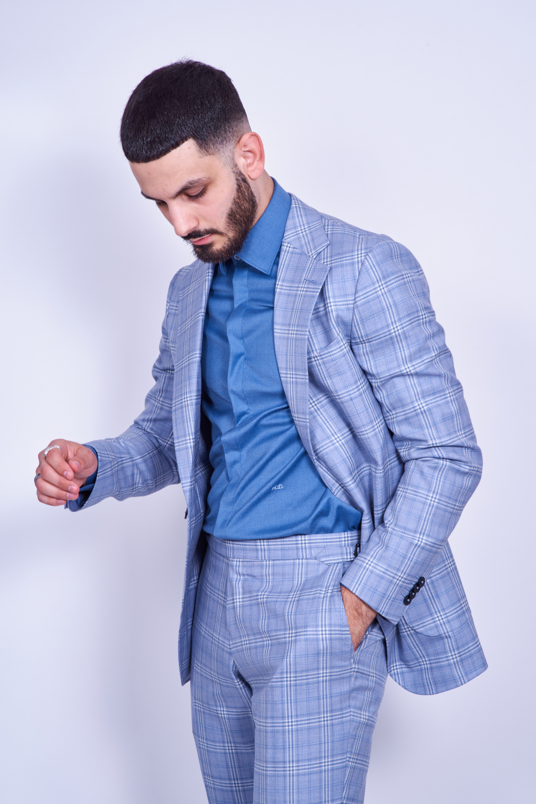 Blue Plaid Single Breasted Wool Suit