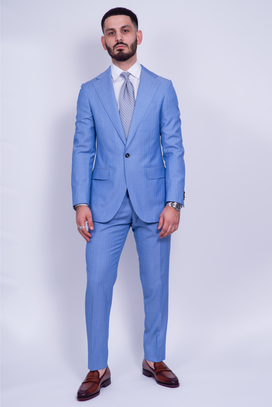 Light Blue Single Breasted Silk/Wool Suit
