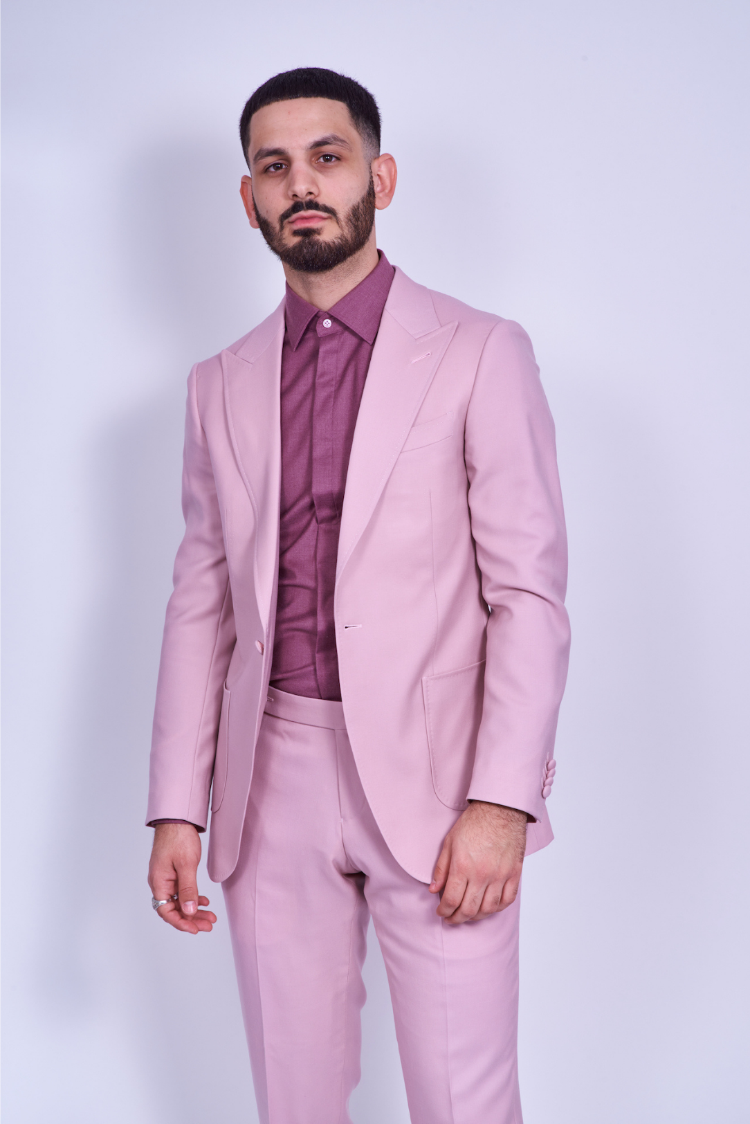 Mauve Single Breasted Wool Suit